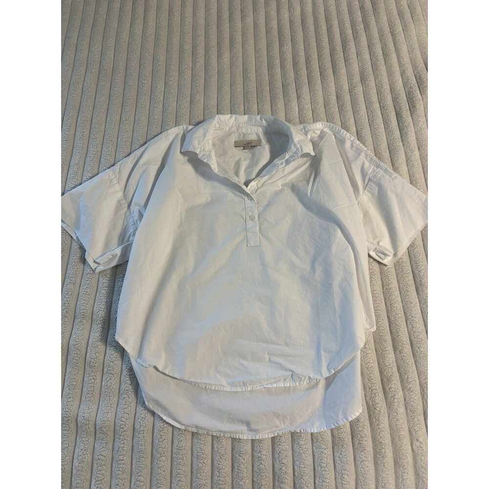 Loft Boxy Button Collar Essential Workwear Blouse Top Women’s Small White Office
